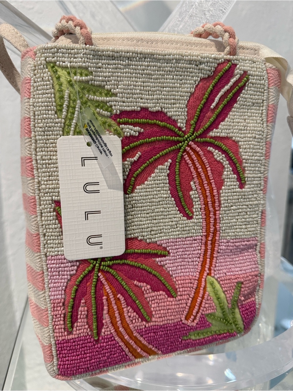lululemon athletica Pink, Green and Orange Beaded Palm Crossbody Bag